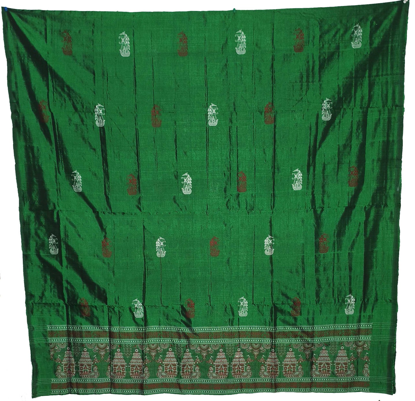 Green Deep Rust Color Pant & Chunri Bomkai Dress Set