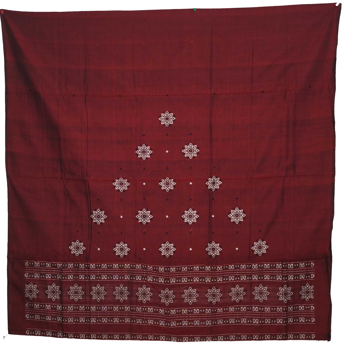 Deep Maroon With White Pant & Chunri Bomkai Dress Set