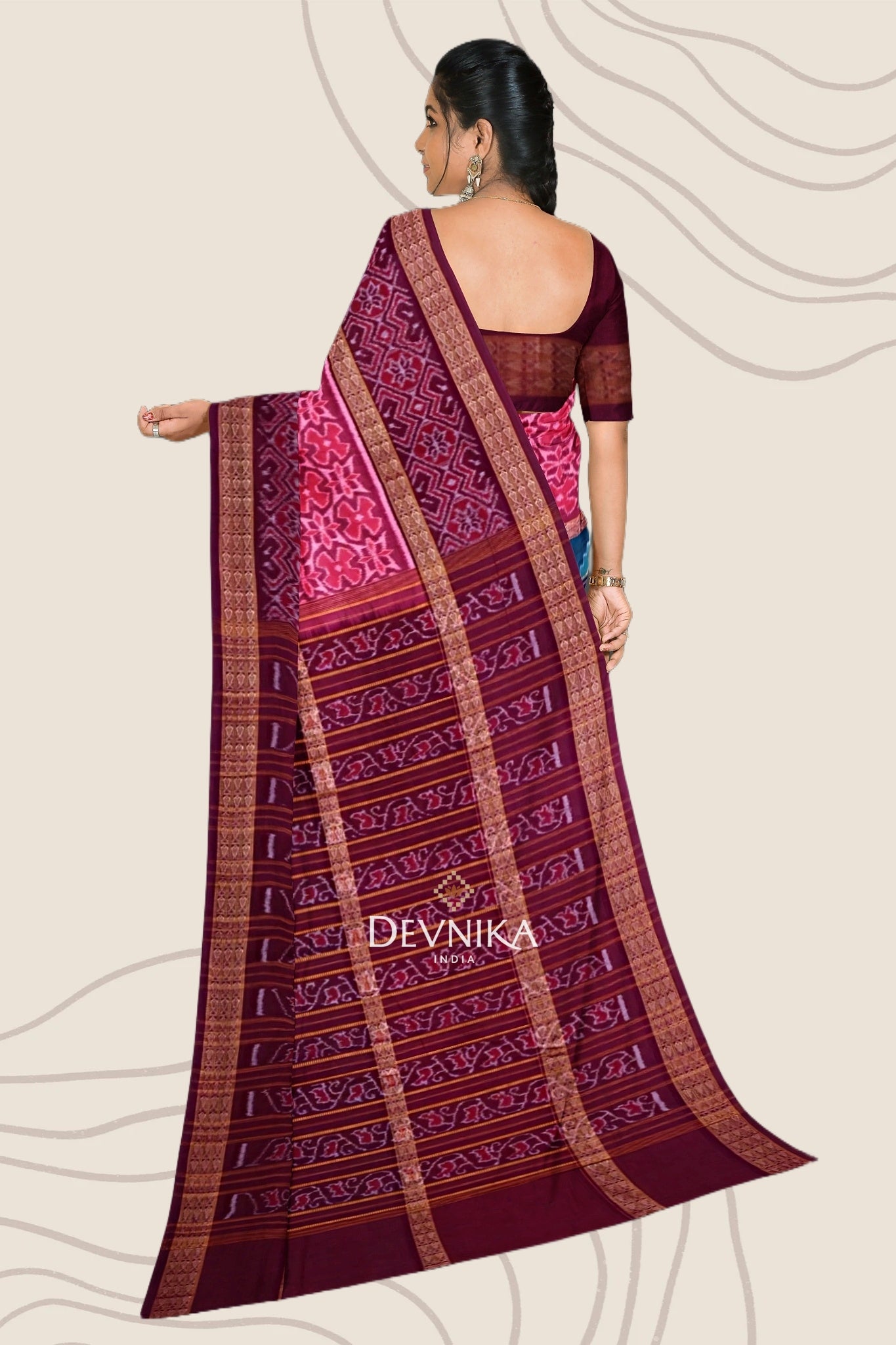 Green Double Border Bandha Handloom Cotton Saree | Odisha Handloom | Devnika