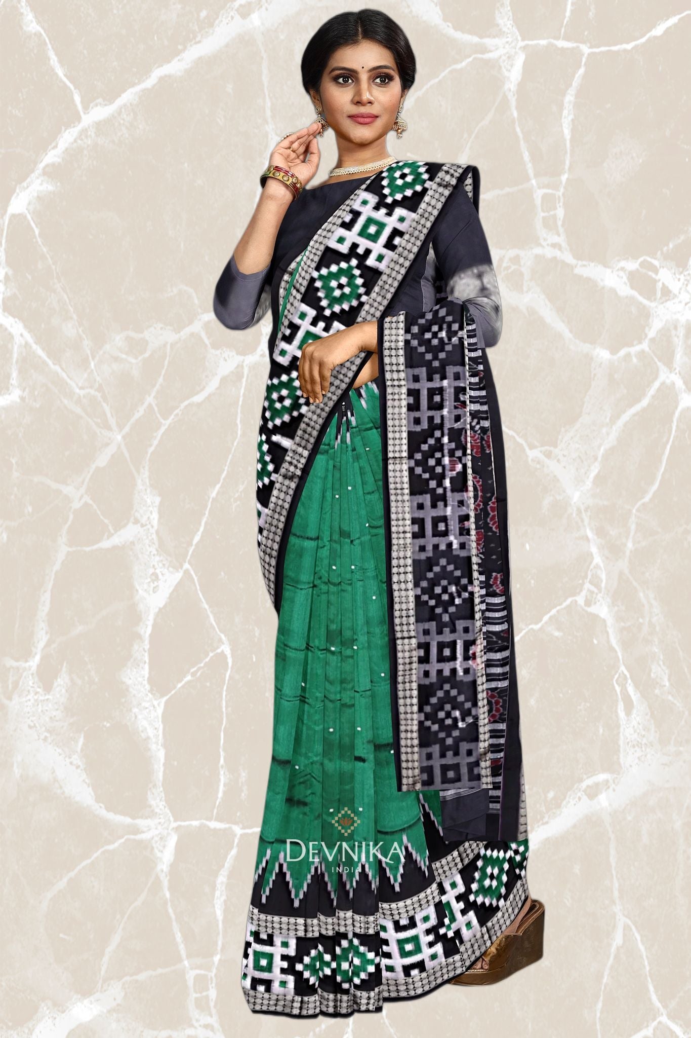 Forest Green Pasapalli Buti Bomkai Silk Saree | Odisha Handloom GI Tagged | Devnika