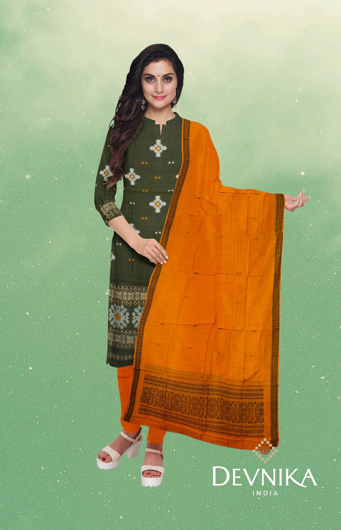 Olive Green Bomkai Dress Set