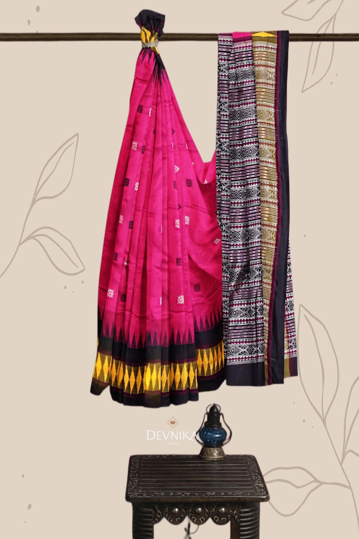 Hot Pink Bomkai Special Border Saree