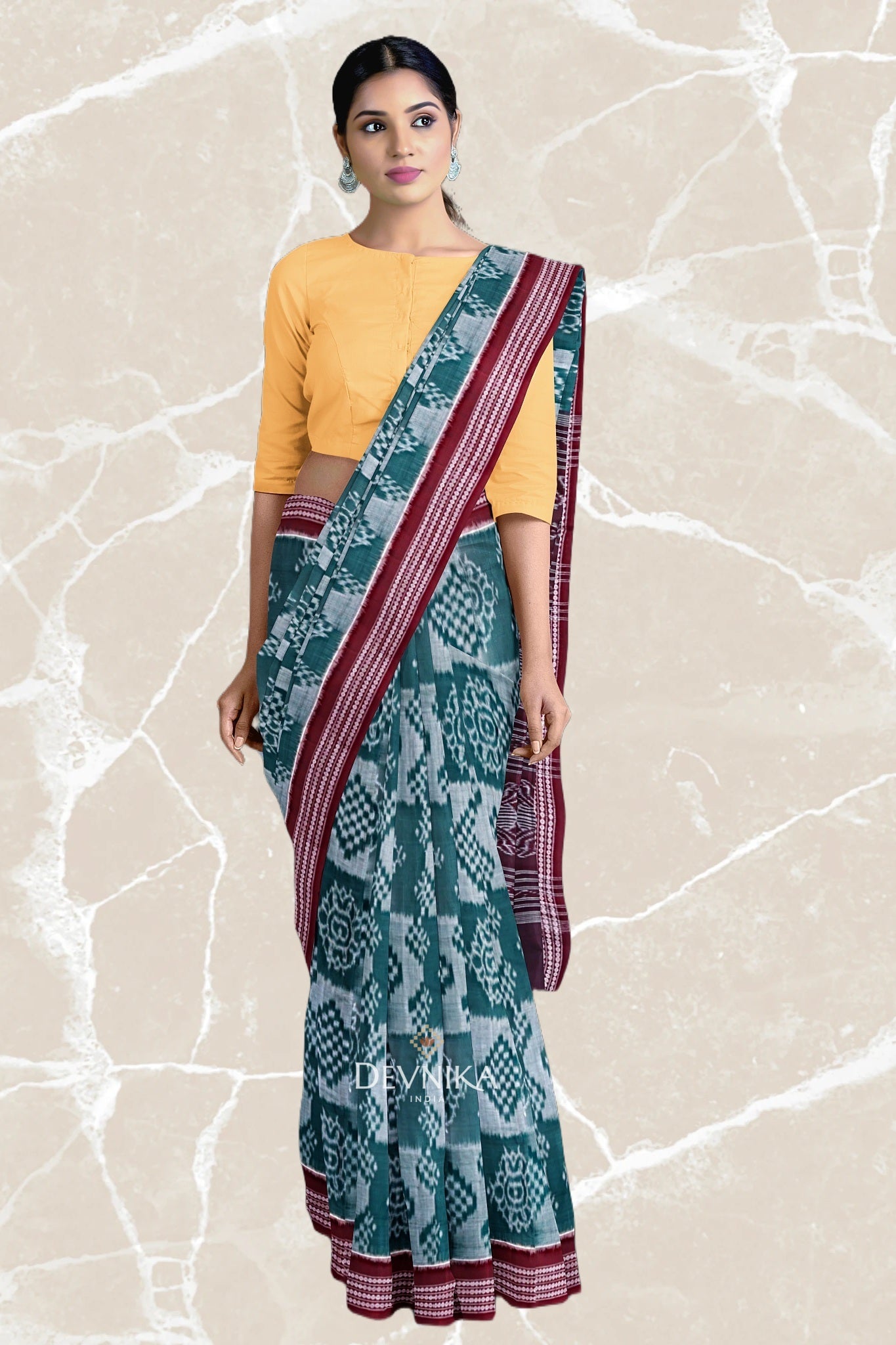 Green Body Bandha Saree | Odisha Handloom GI Tagged | Devnika