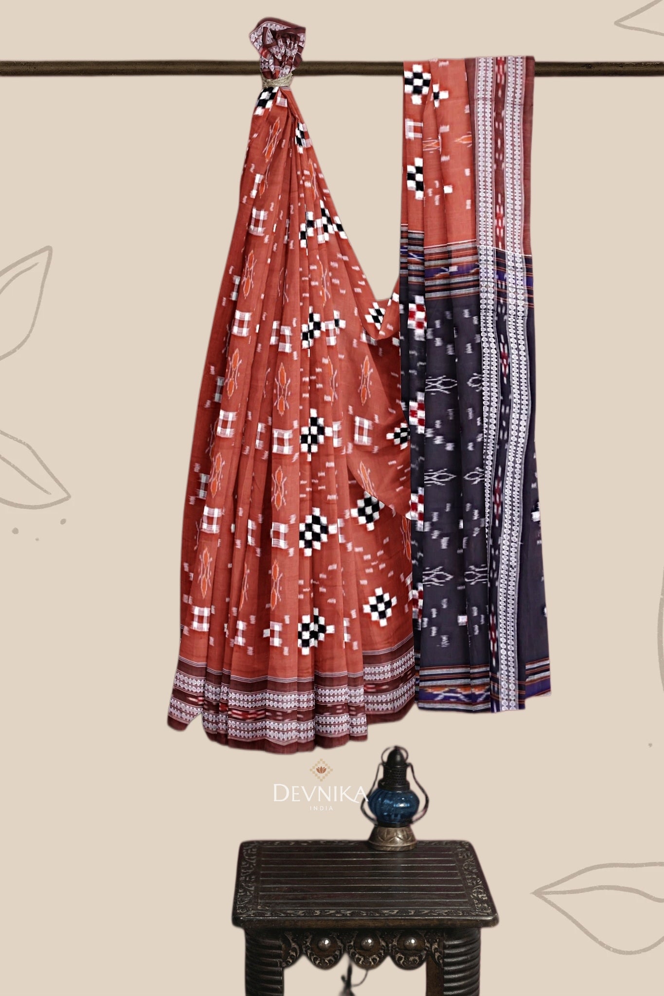 Light Brown Body Pasapalli Handloom Cotton Saree | Odisha Handloom | Devnika