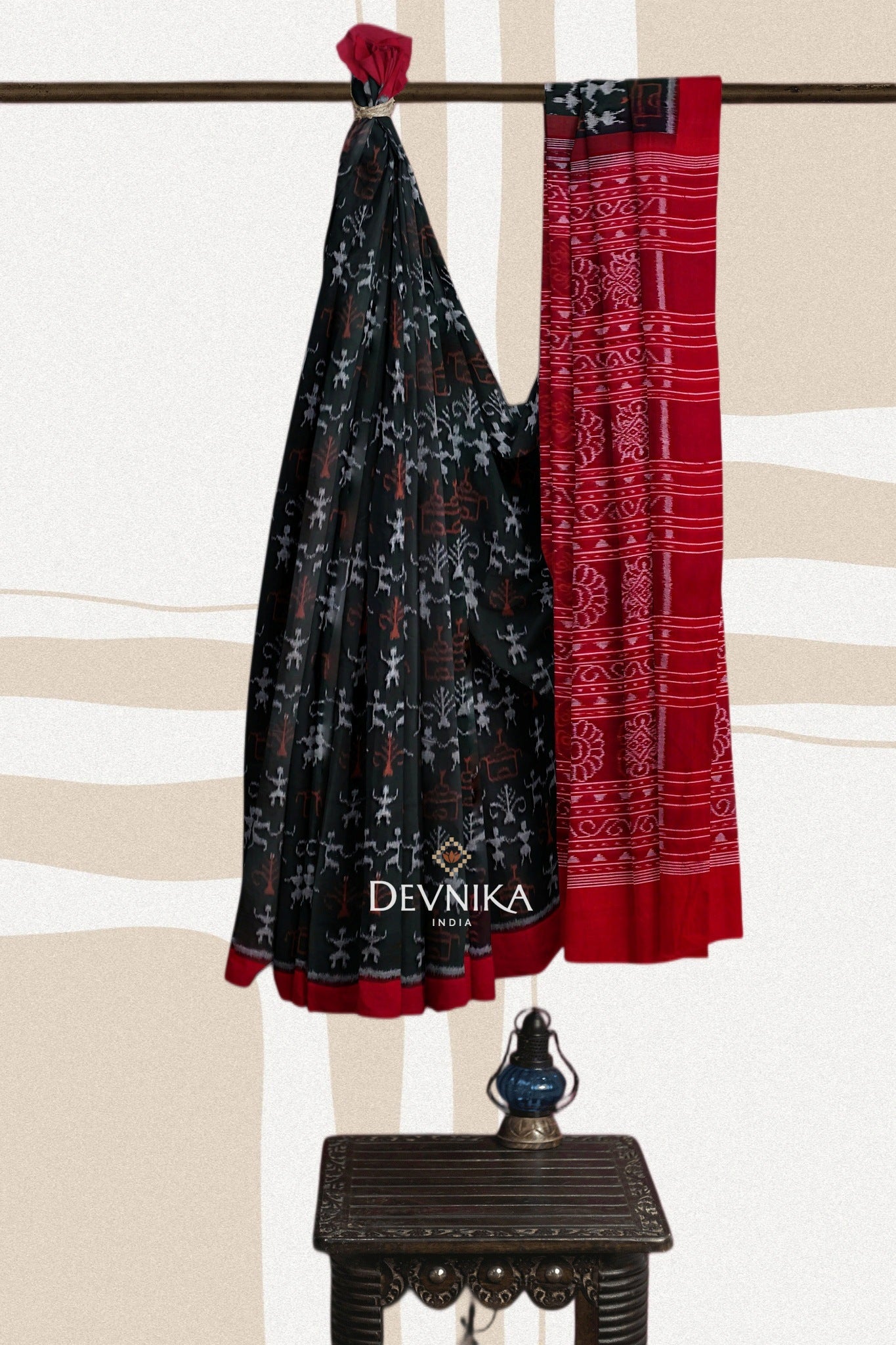 Dark Olive Teracota Bandha Handloom Cotton Saree | Odisha Handloom | Devnika