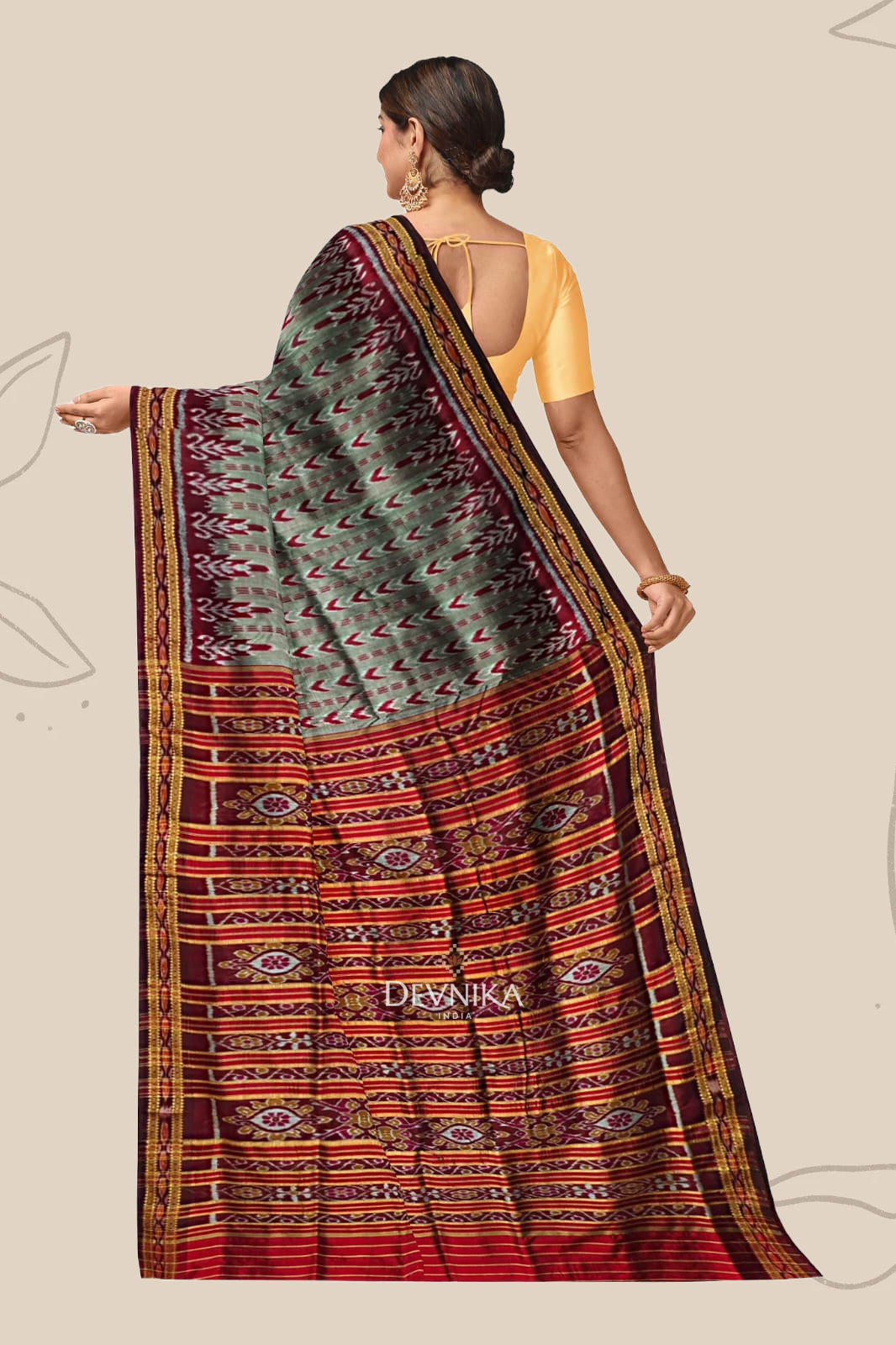 Grey Dhanapatri Khandua Pata Saree | Odisha Handloom | Devnika