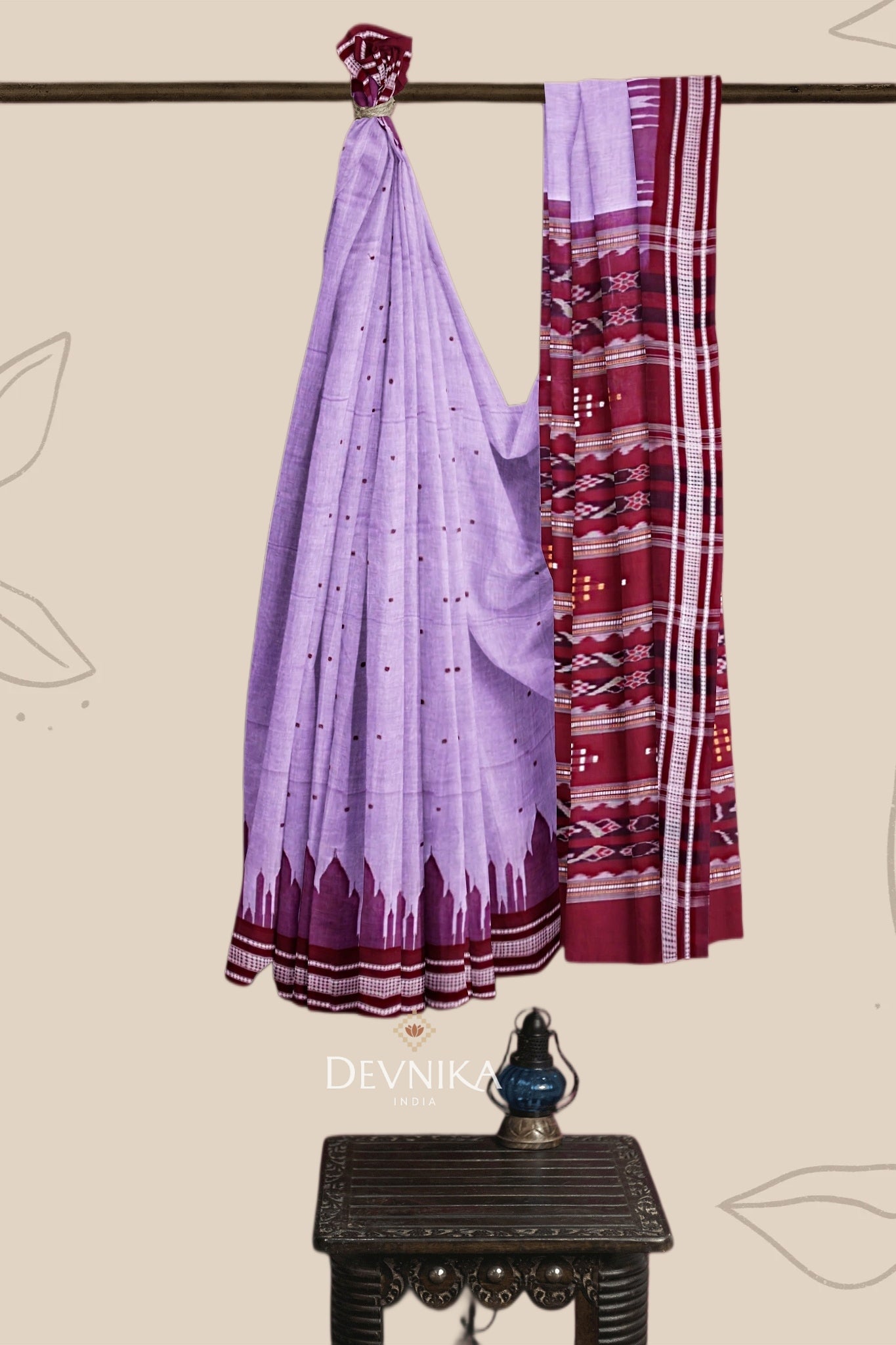 Light Purple Temple Border Cotton Bapta Saree
