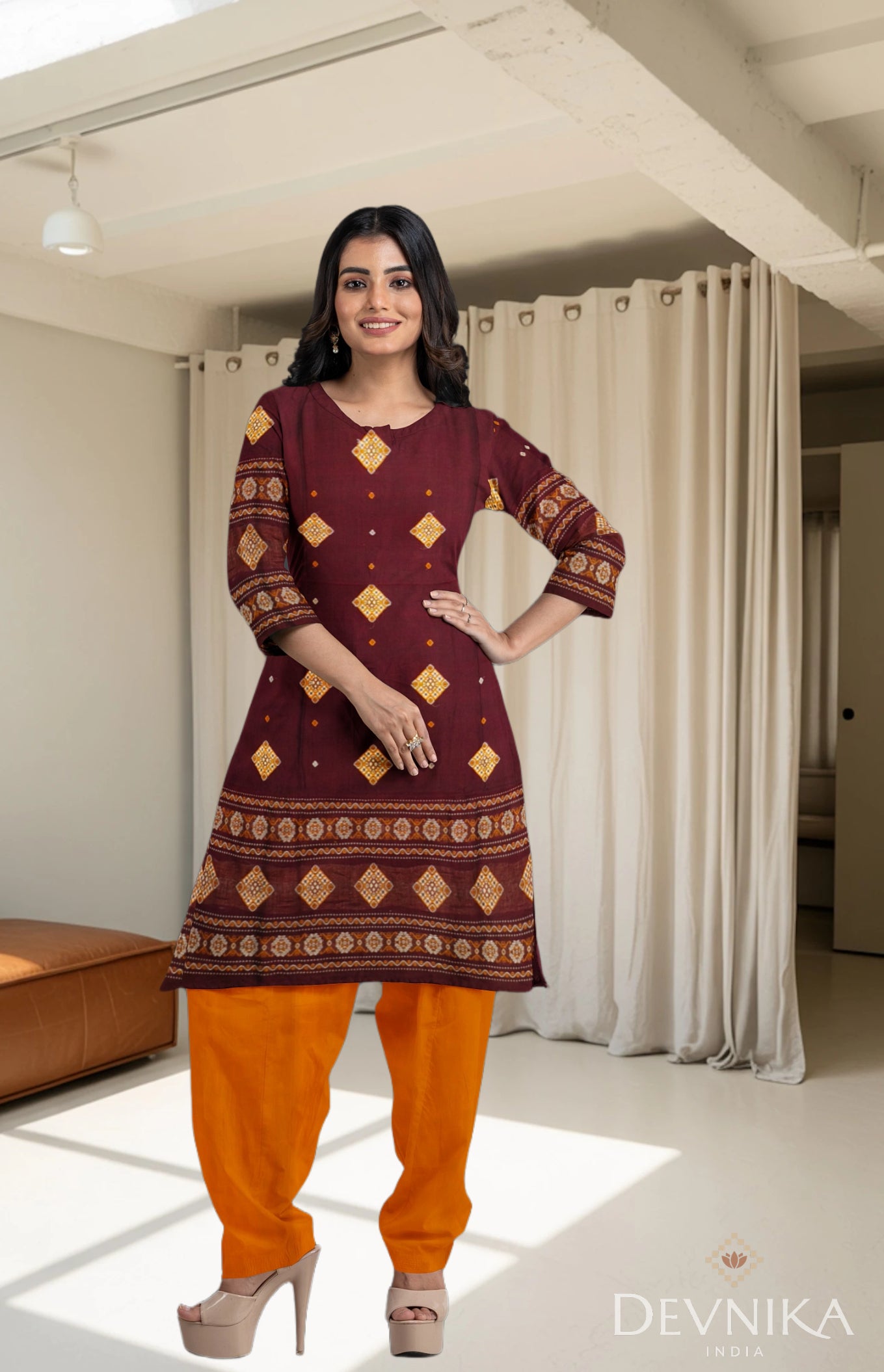 Deep Maroon Bomkai Dress Set