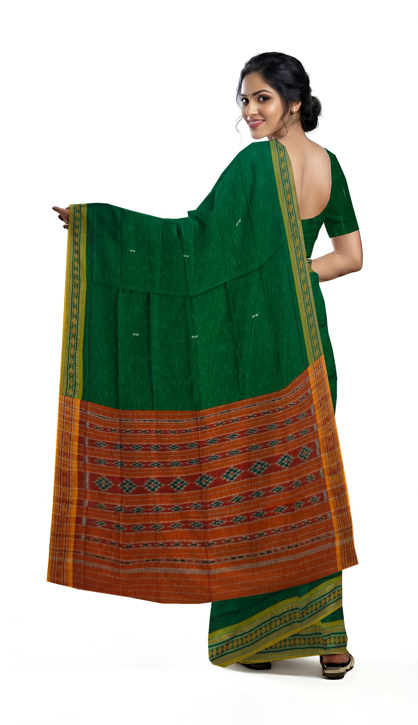 Green Bomkai Border Pasapalli Saree | Odisha Handloom GI Tagged | Devnika