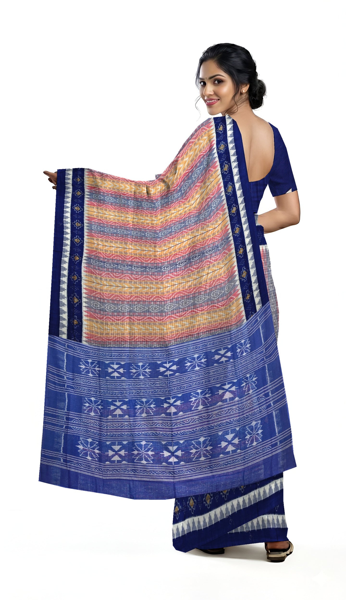 Blue Red Yellow Body Bandha Saree