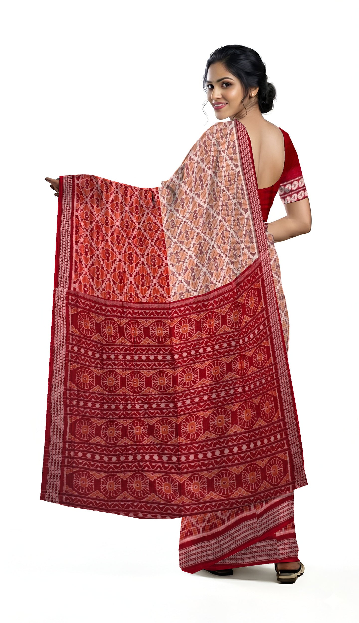 Chandan Maroon Half Half Body Bandha Saree