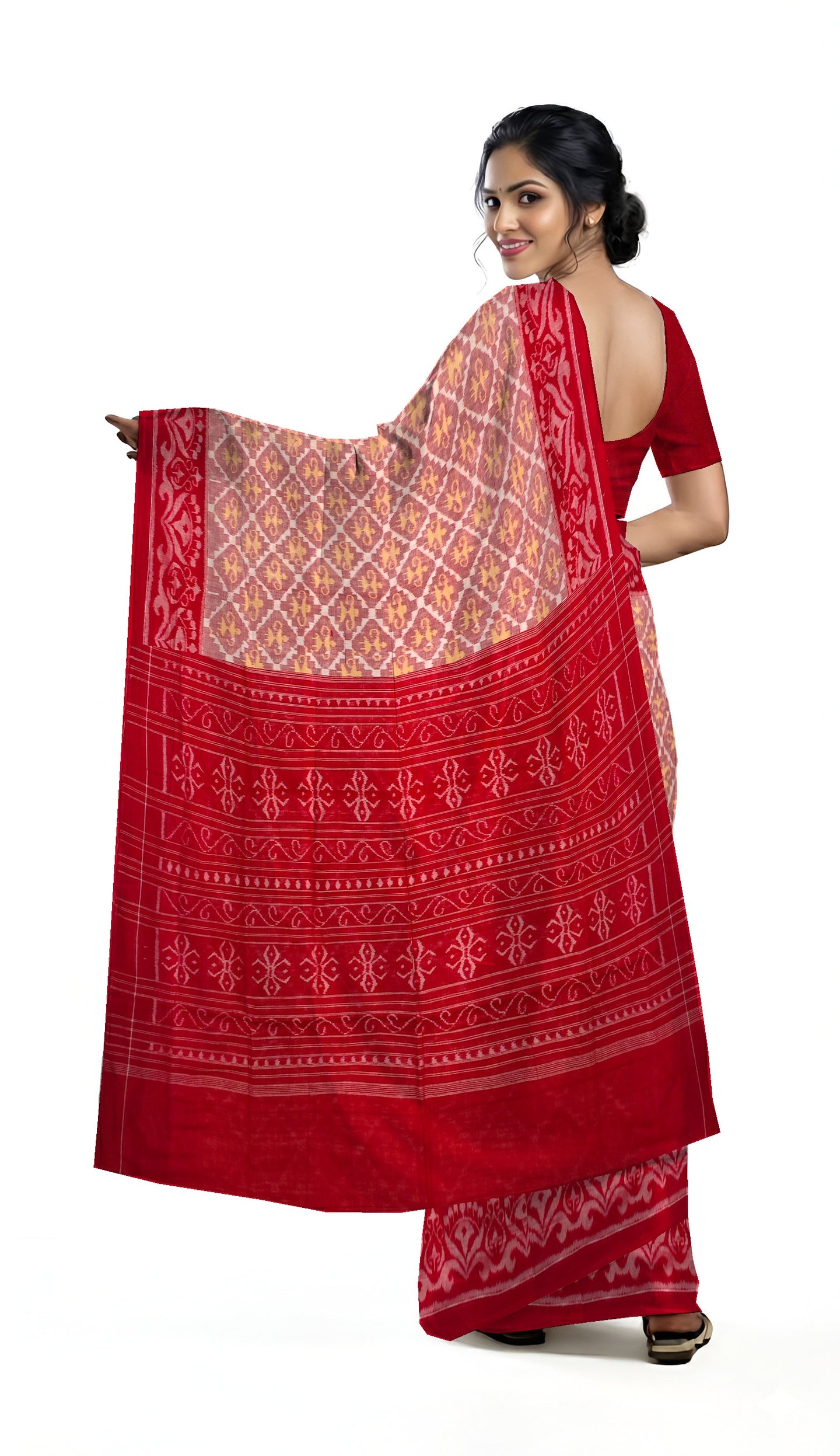 Cross Red Teracota Bandha Saree