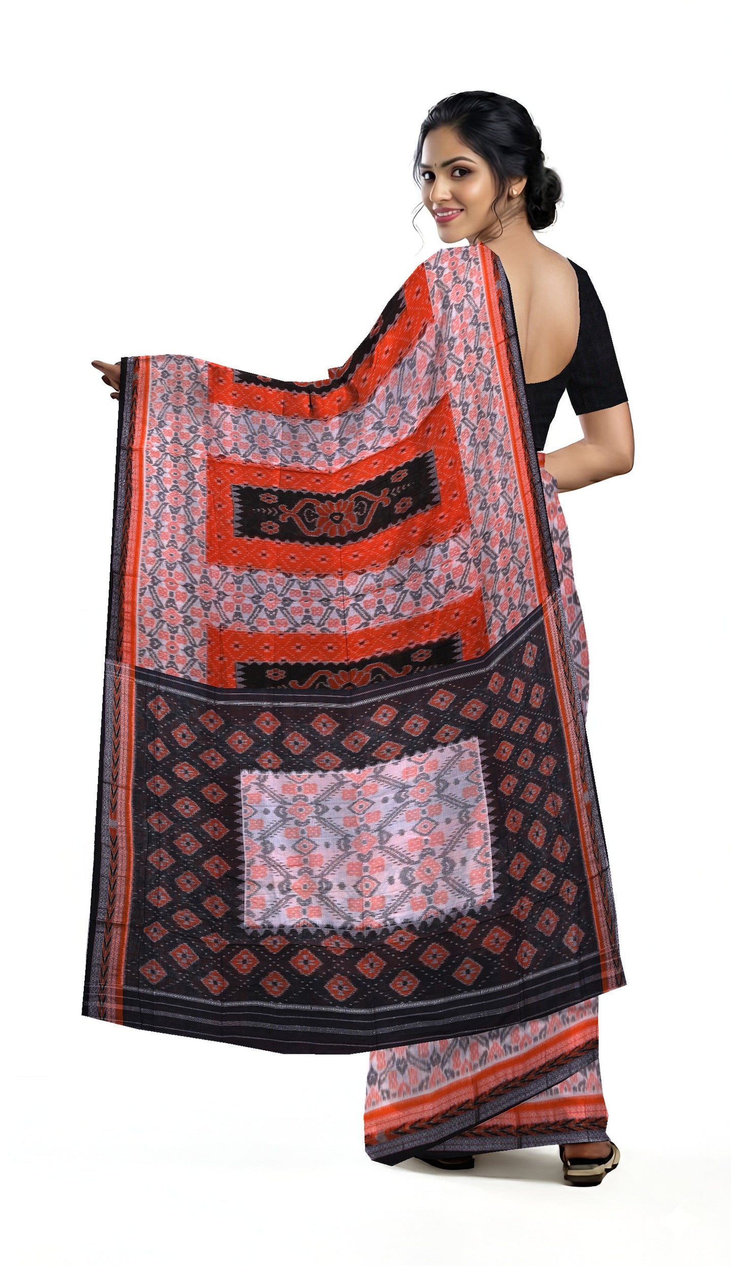 Chandan Orange Black Mania Bandha Traditional Katiki Saree
