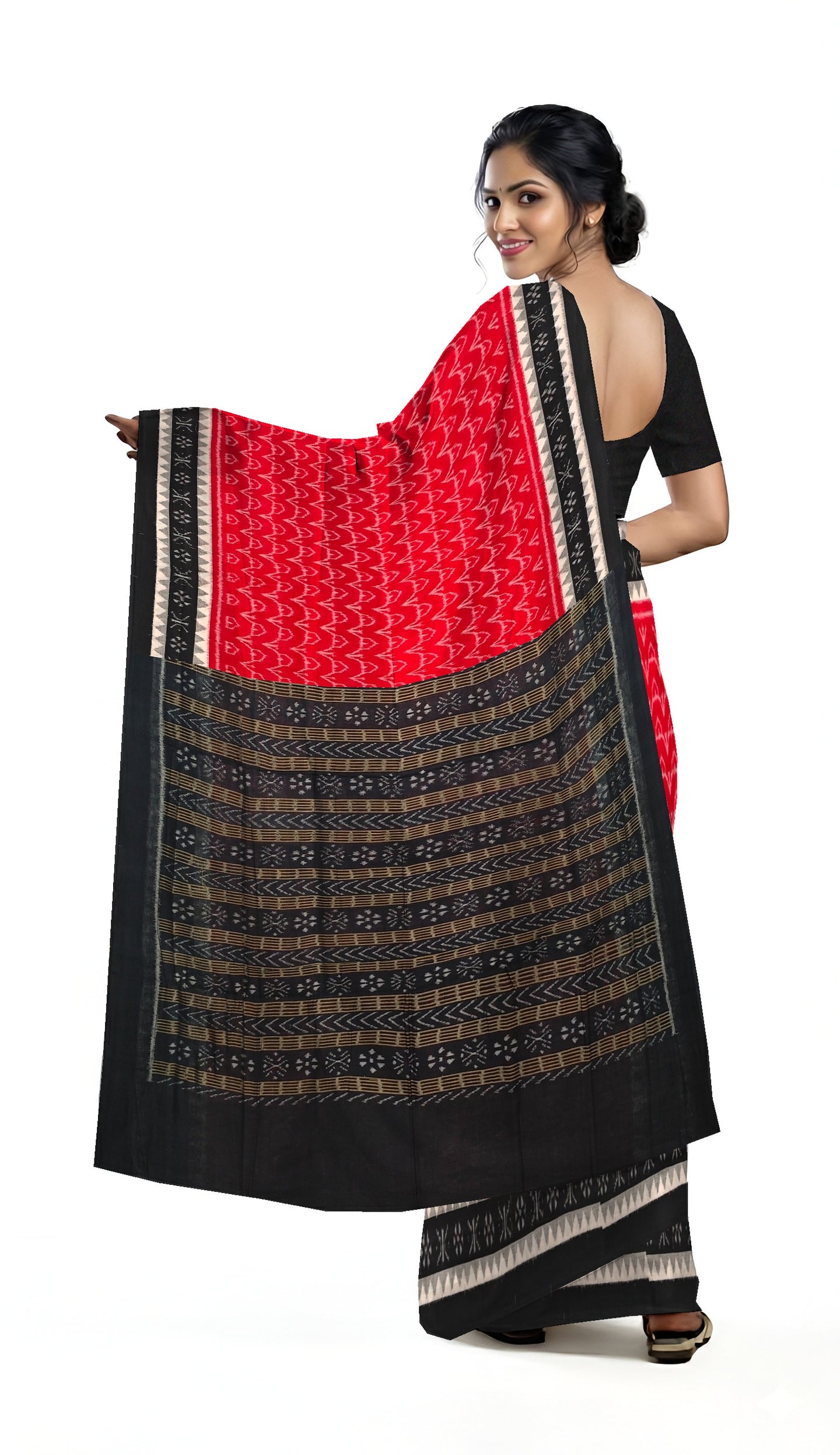 Red Double Temple Border Bandha Saree