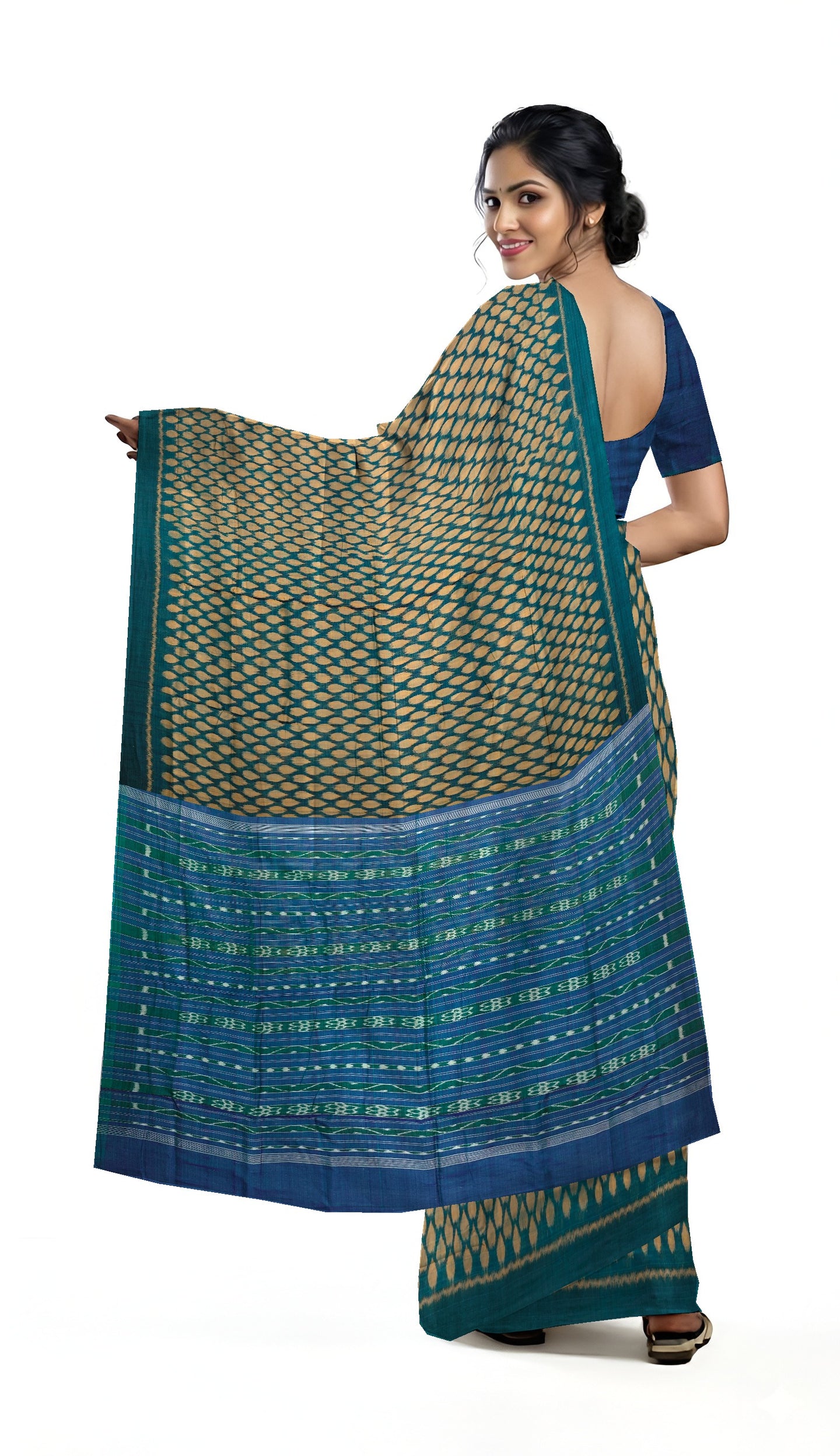 Green And Golden Tikili Bandha Saree