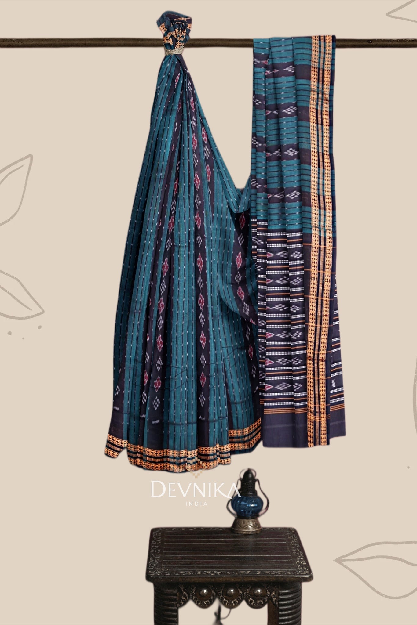 Deep Green Line Bandha Saree