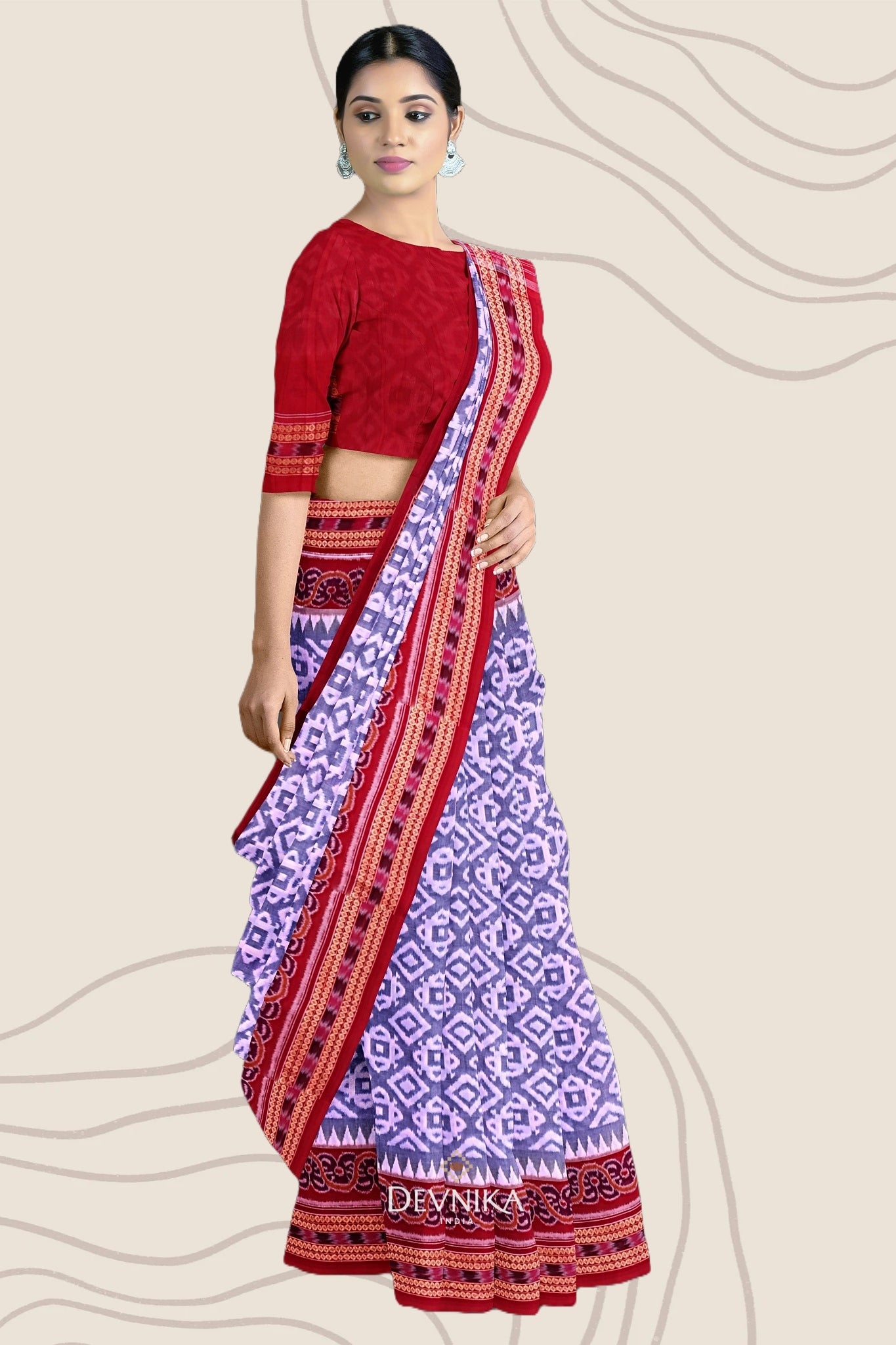 Purple And Lavender Big Border Bandha Handloom Cotton Saree | Odisha Handloom | Devnika