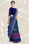 Green Blue Double Border Bandha Handloom Cotton Saree | Odisha Handloom | Devnika