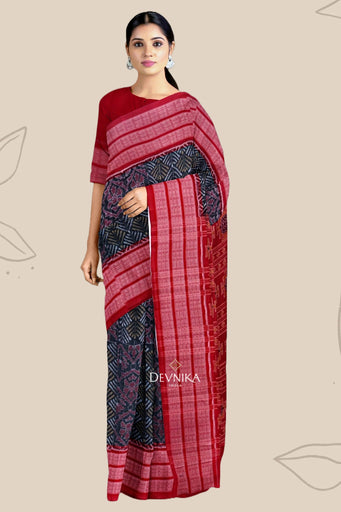 Forest Green Body Bandha Handloom Cotton Saree | Odisha Handloom | Devnika