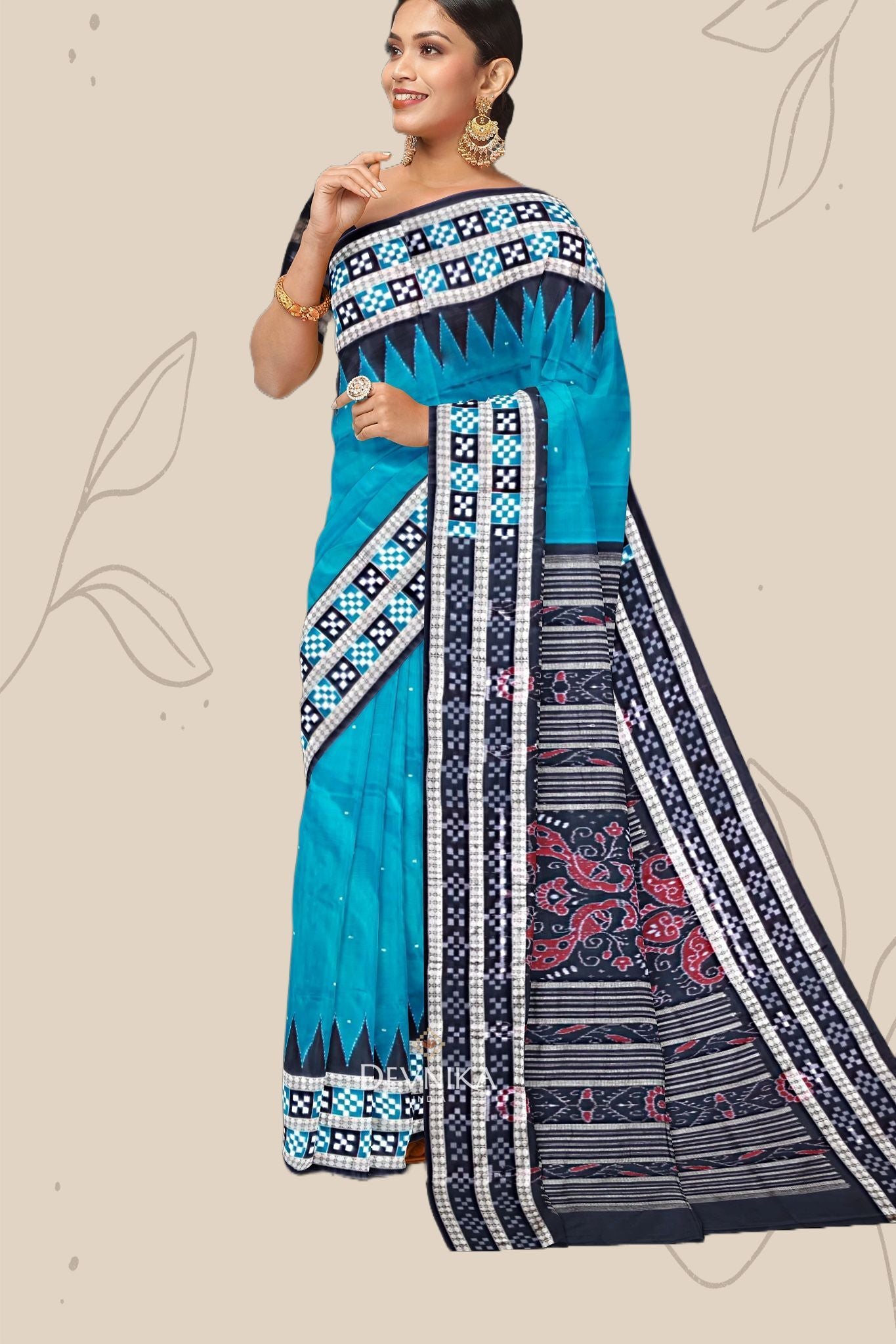 Dark Teal Pasapalli Buti Bomkai Silk Saree | Odisha Handloom GI Tagged | Devnika