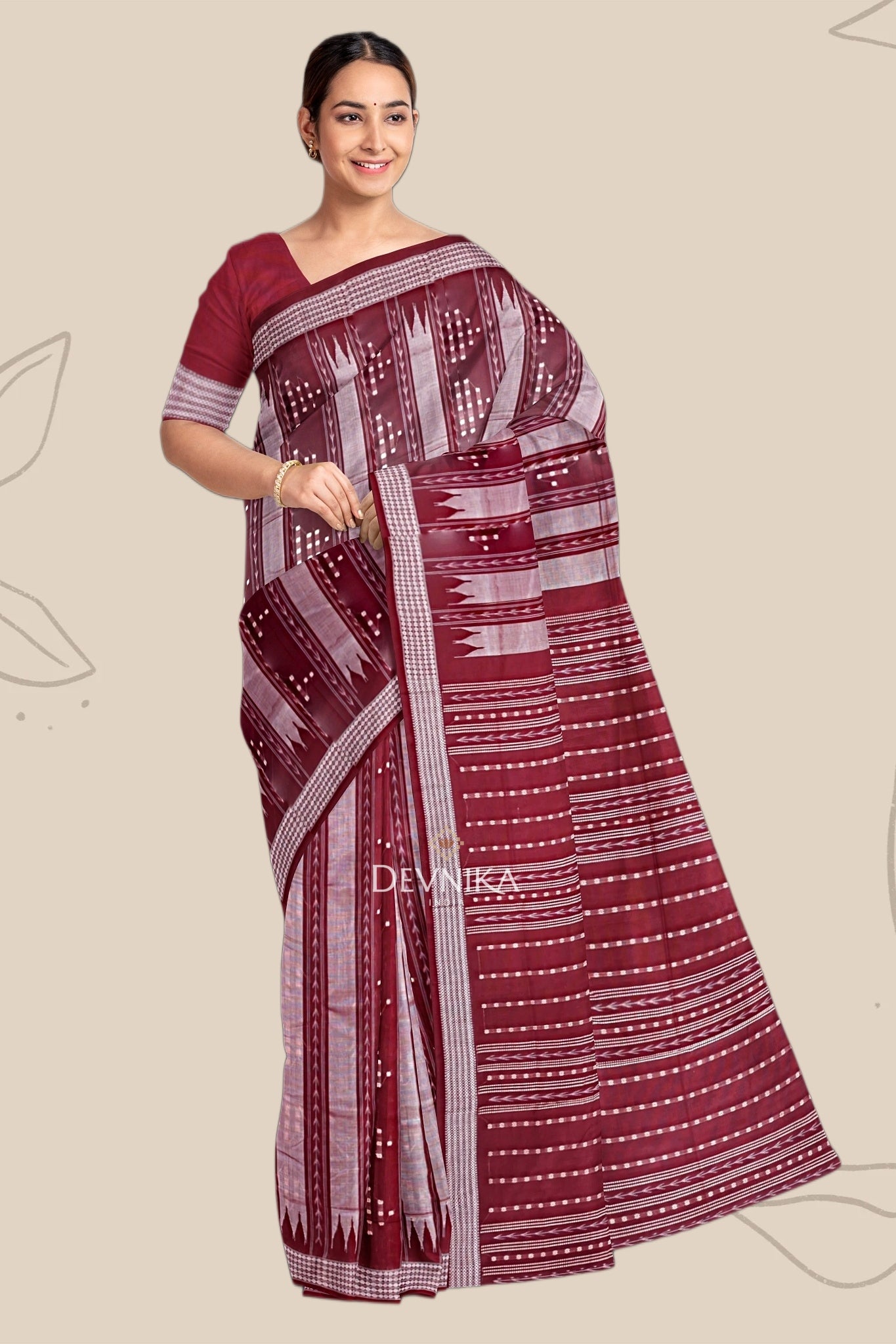 Maroon And Silver Pata Bapta Saree
