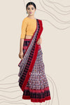 White, Bronze Double Border Bandha Handloom Cotton Saree | Odisha Handloom | Devnika