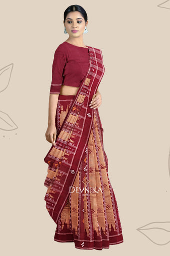 Maroon And Golden Pata Bapta Saree