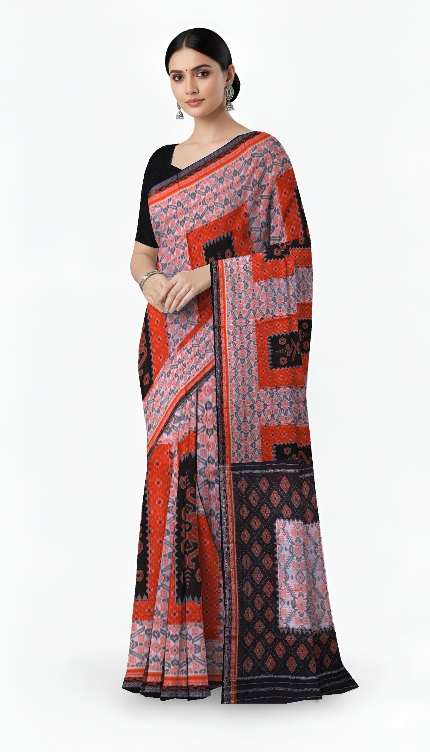 Chandan Orange Black Mania Bandha Traditional Katiki Saree
