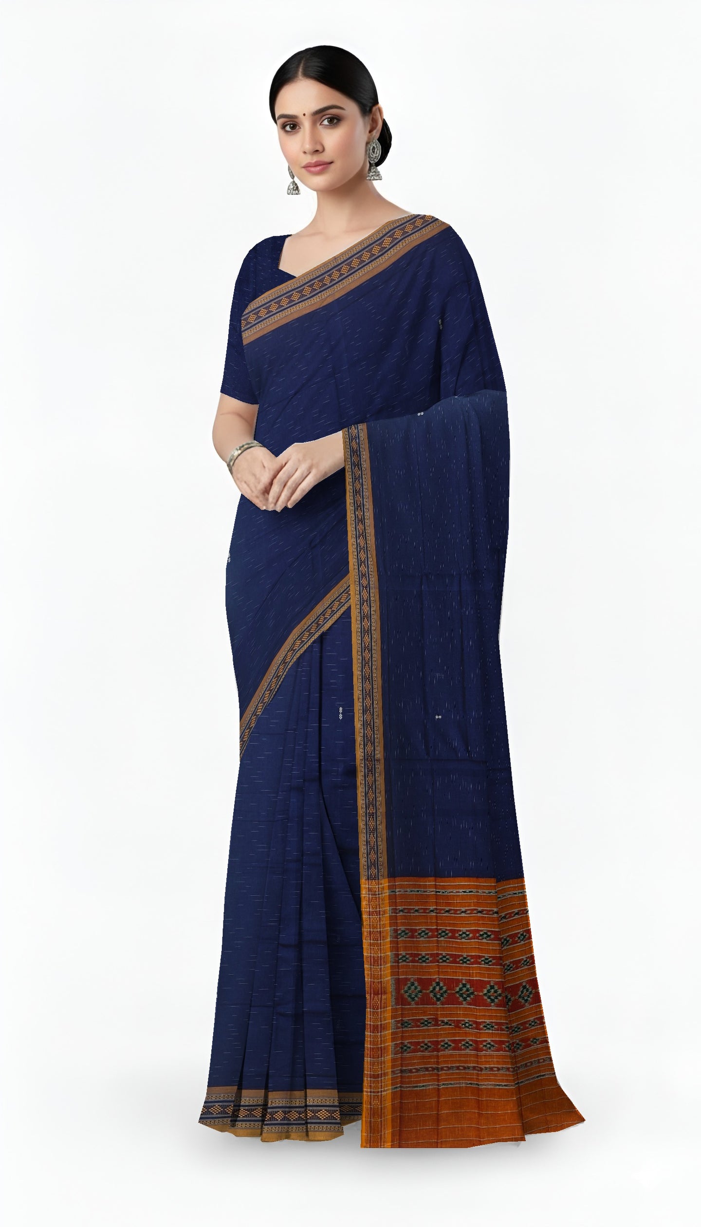 Deep Blue Bomkai Border Pasapalli Saree | Odisha Handloom GI Tagged | Devnika