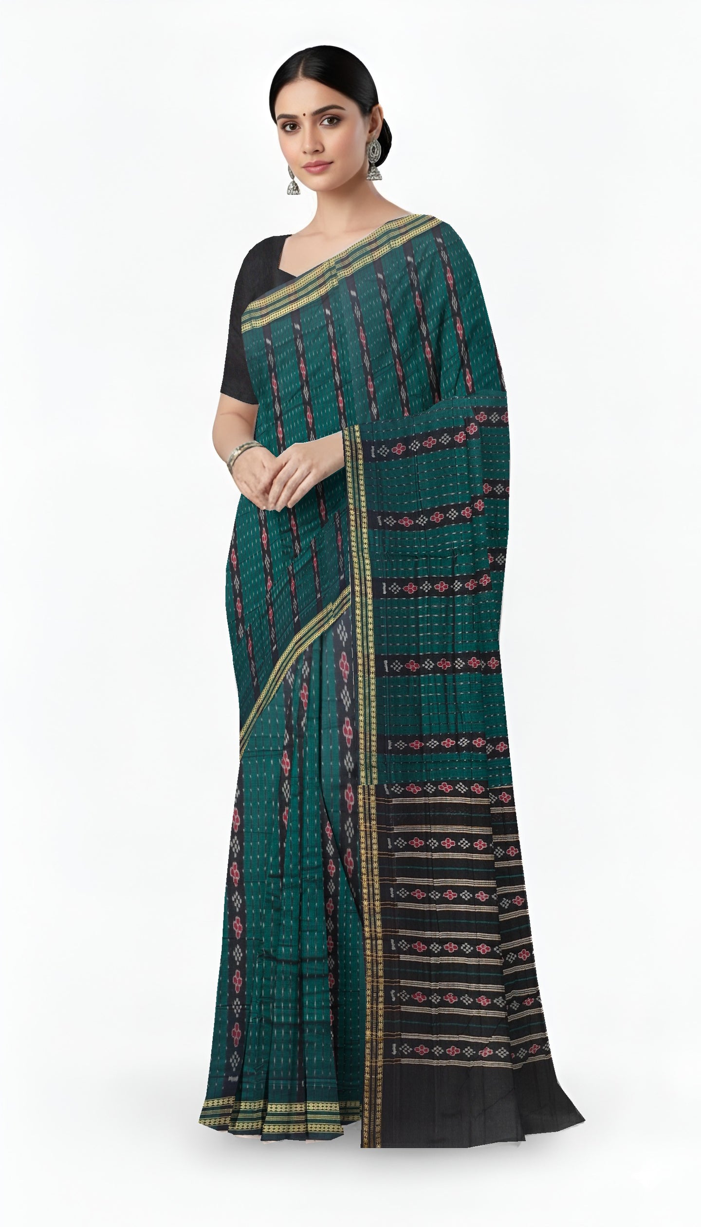 Green And Black Line Bandha Saree | Odisha Handloom GI Tagged | Devnika