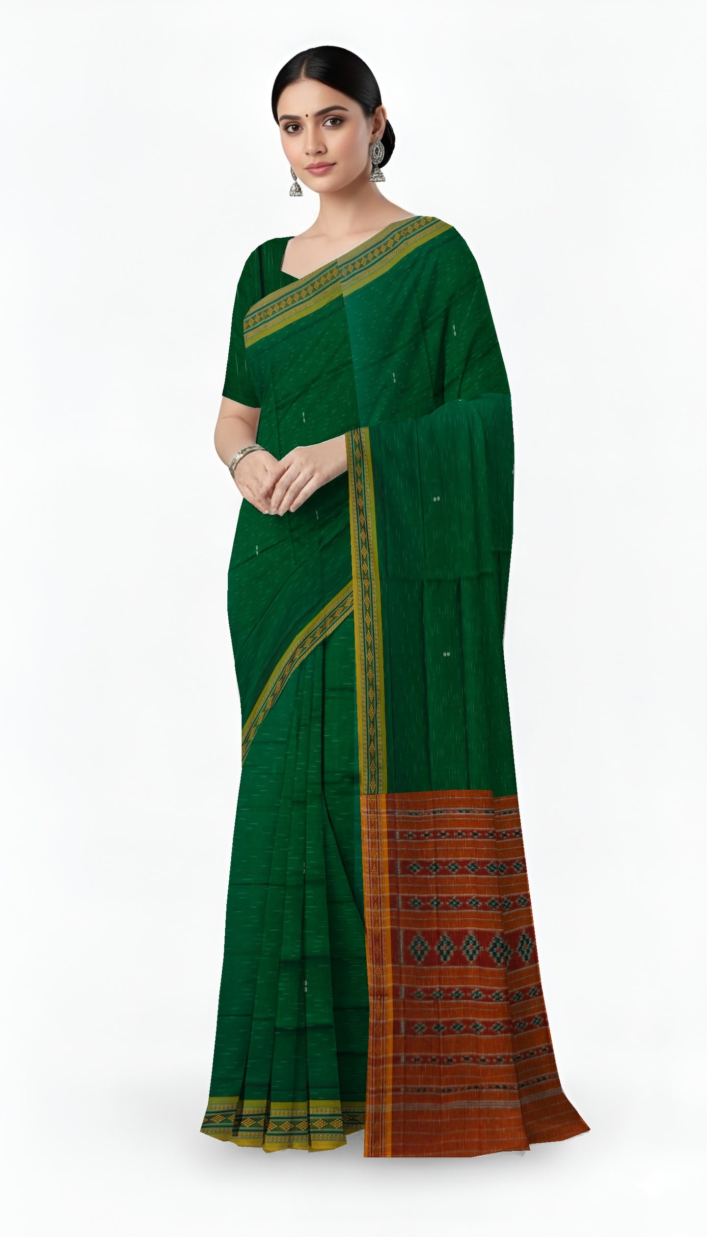 Green Bomkai Border Pasapalli Saree | Odisha Handloom GI Tagged | Devnika