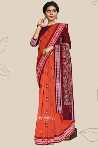Orange Bomkai Saree | Odisha Handloom GI Tagged | Devnika