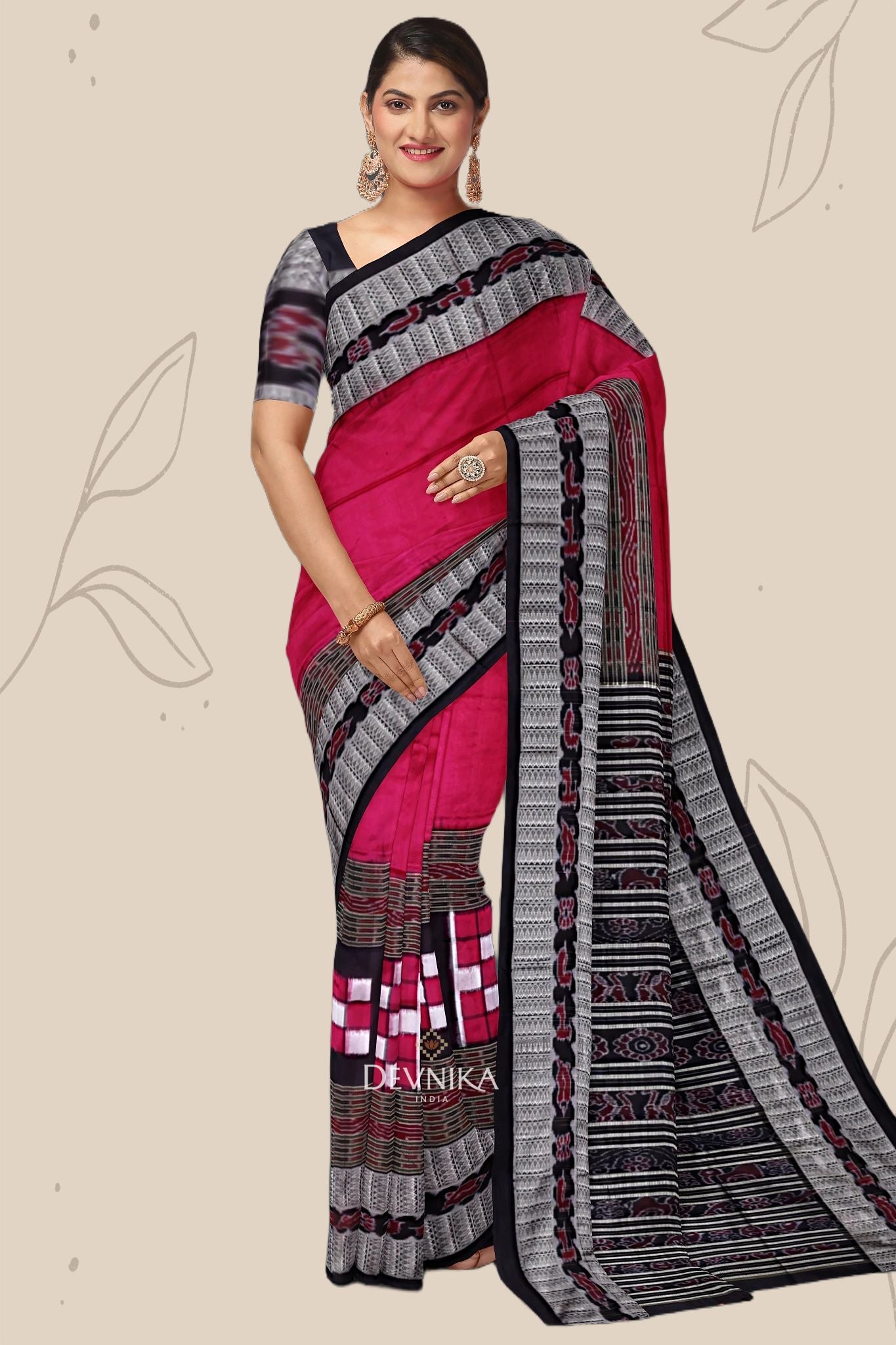 Hot Pink Border Pasapalli Bichitrapuri Saree