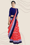 Orange Double Border Bandha Handloom Cotton Saree | Odisha Handloom | Devnika