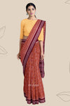 Brown With Maroon Body Bandha Handloom Cotton Saree | Odisha Handloom | Devnika