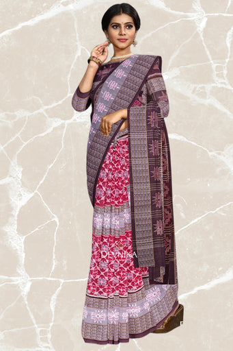 Red And Maroon Fish Bandha Handloom Cotton Saree | Odisha Handloom | Devnika