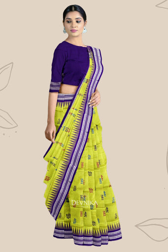 Lemon Green Teracota Bomkai Saree