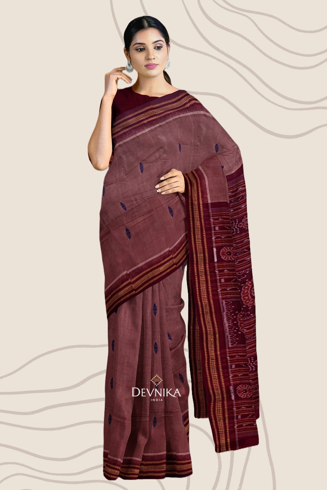 Light Coral Bomkai Saree