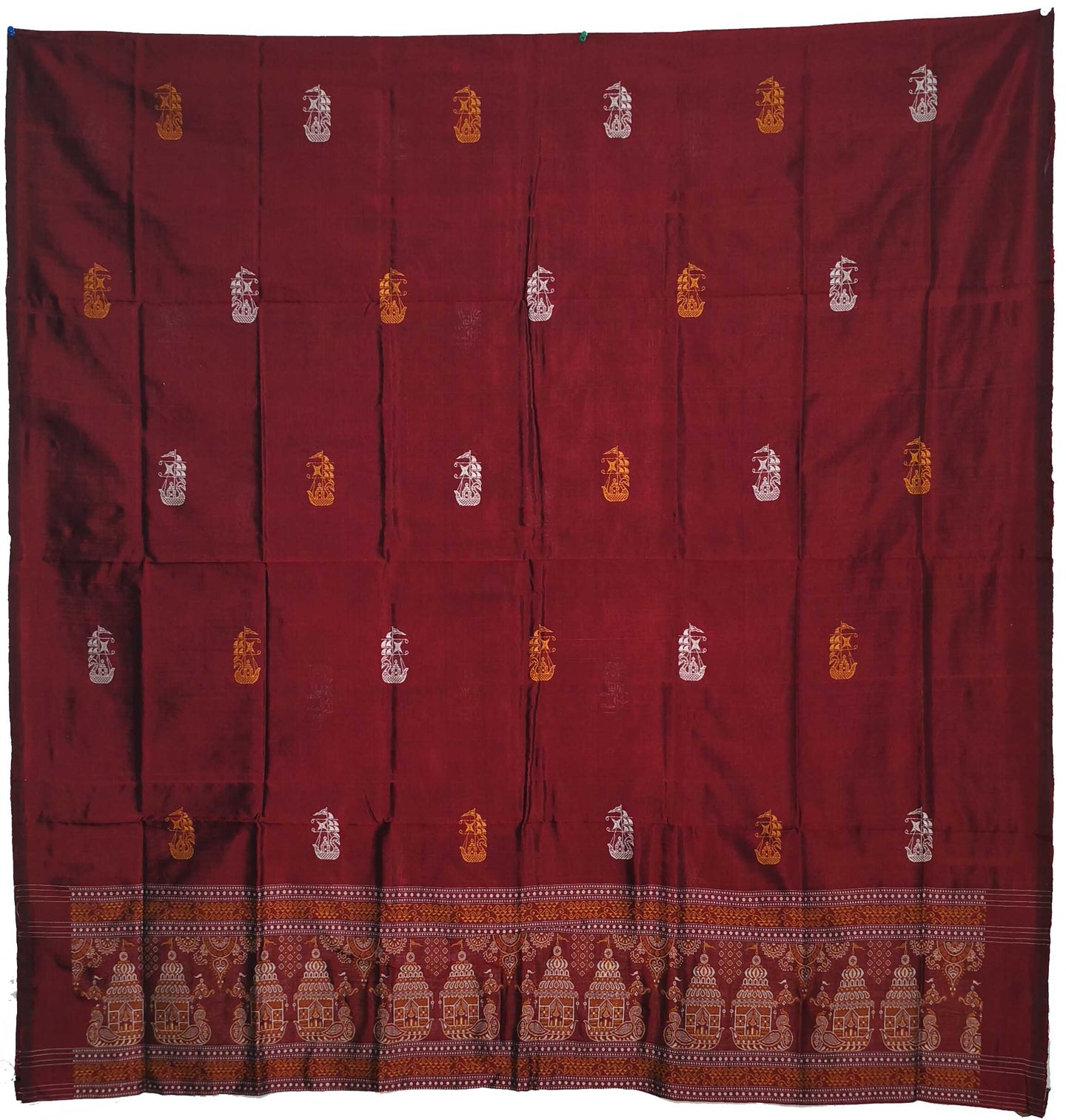 Deep Maroon With Yellow Color Pant & Chunri Bomkai Dress Set