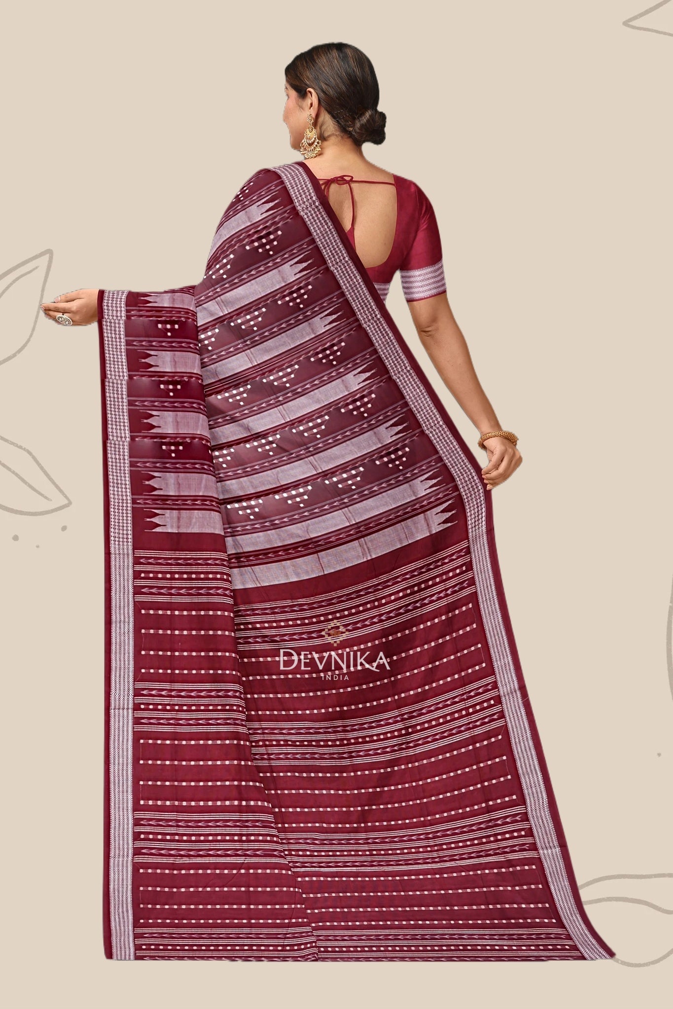 Maroon And Silver Pata Bapta Saree