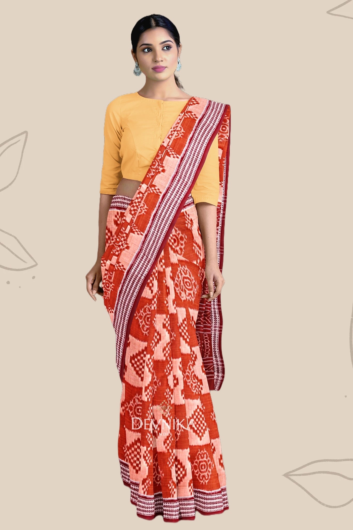 Brown Body Bandha Handloom Cotton Saree | Odisha Handloom | Devnika