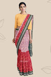 Red And White With Olive Green Body Bandha Handloom Cotton Saree | Odisha Handloom | Devnika