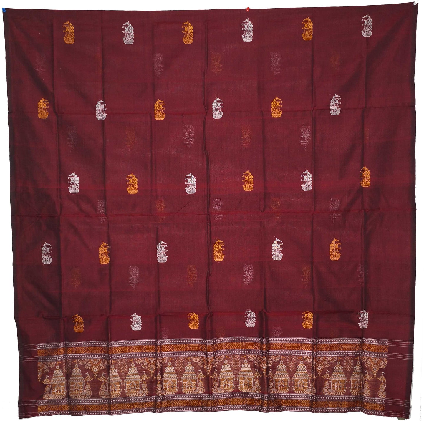 Deep Maroon With Yellow Pant & Chunri Bomkai Dress Set