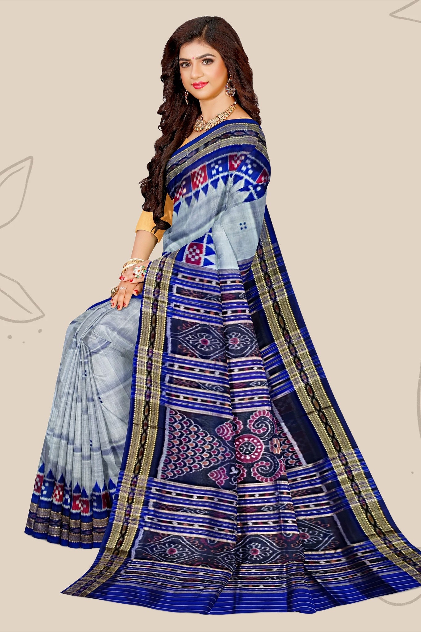 Sky Blue Pasapalli Temple Border Khandua Pata Saree | Odisha Handloom | Devnika