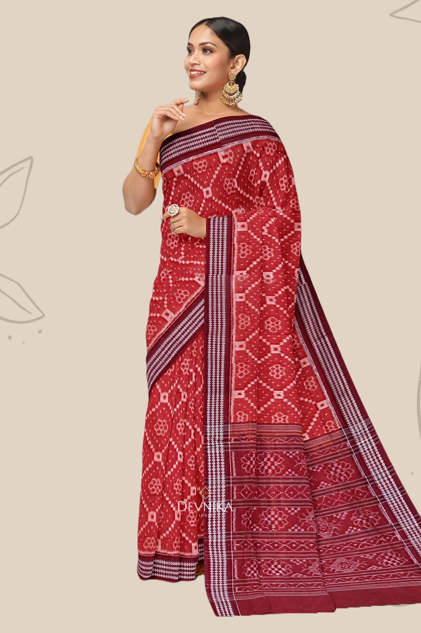 Rust Colour Body Bandha Handloom Cotton Saree | Odisha Handloom | Devnika