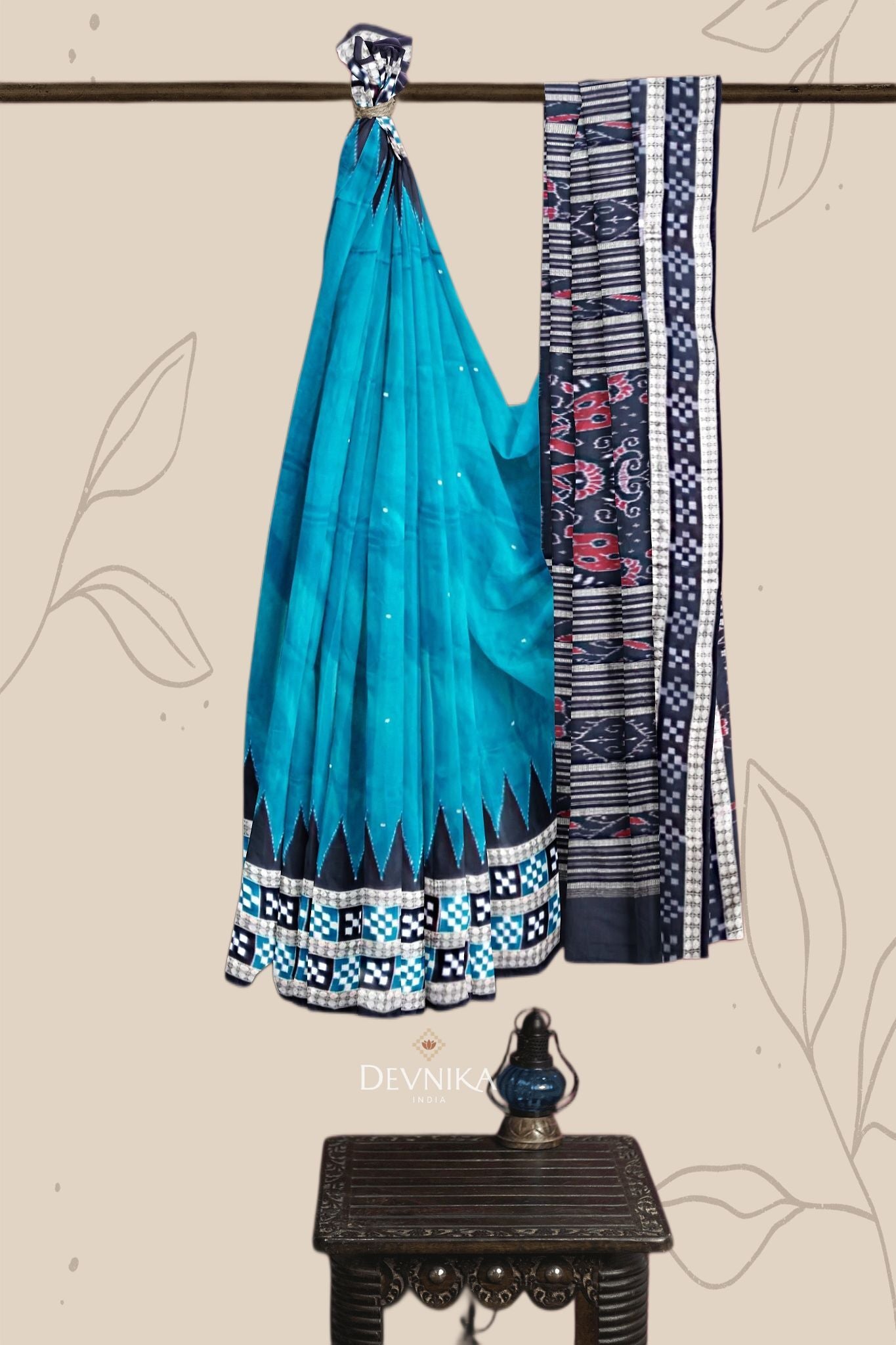 Dark Teal Pasapalli Buti Bomkai Silk Saree | Odisha Handloom GI Tagged | Devnika
