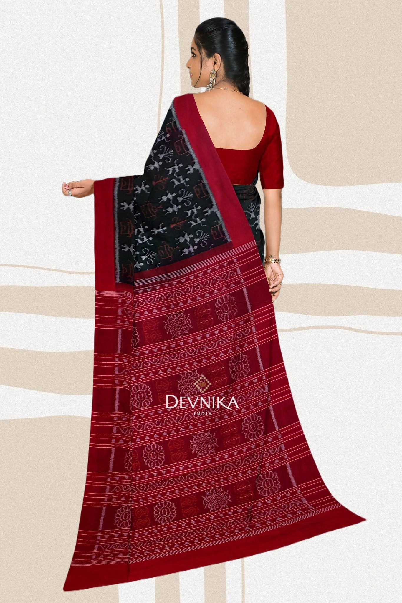 Dark Olive Teracota Bandha Handloom Cotton Saree | Odisha Handloom | Devnika