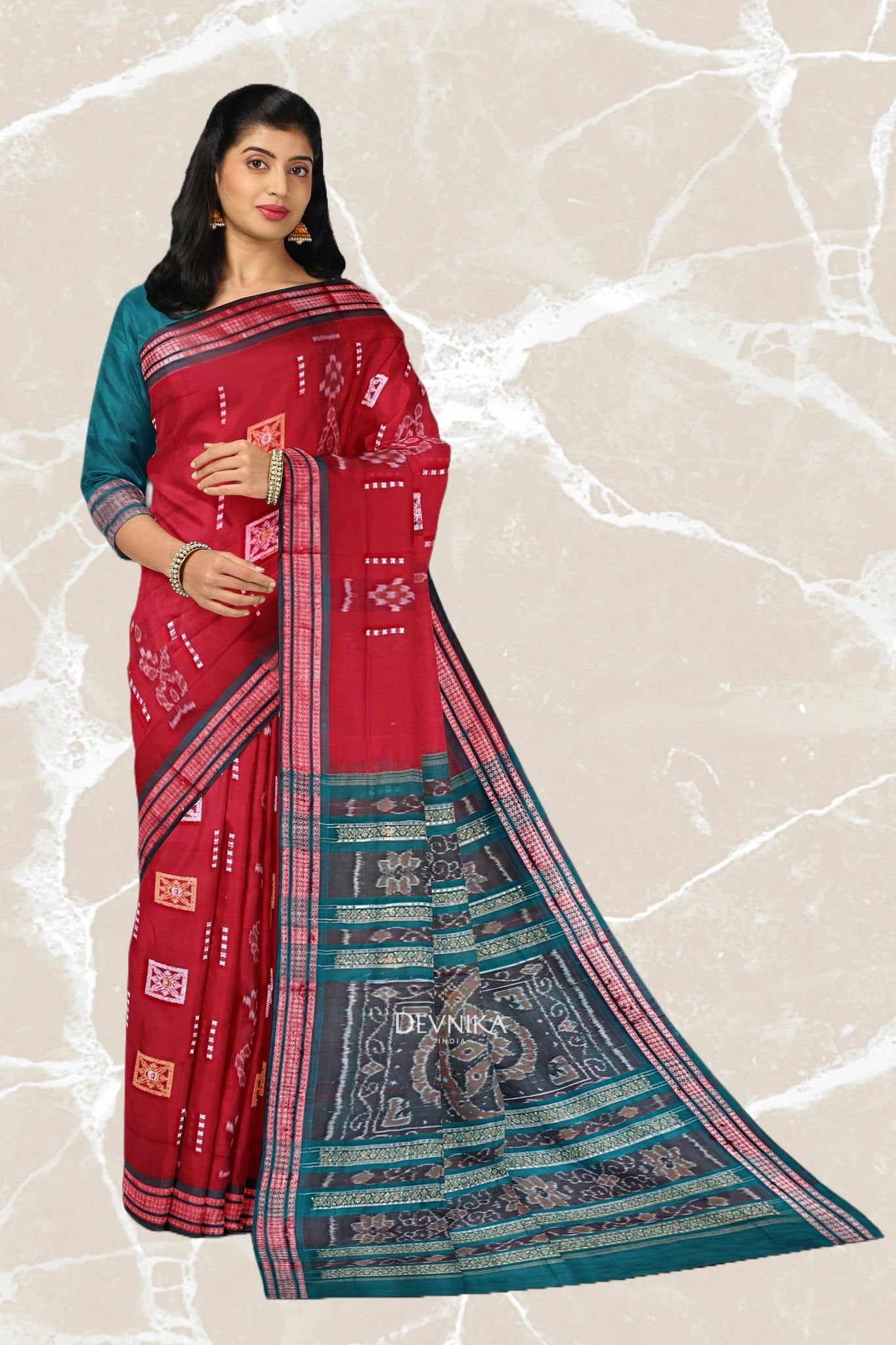Maroon Bomkai Handloom Cotton Saree | Odisha Handloom | Devnika