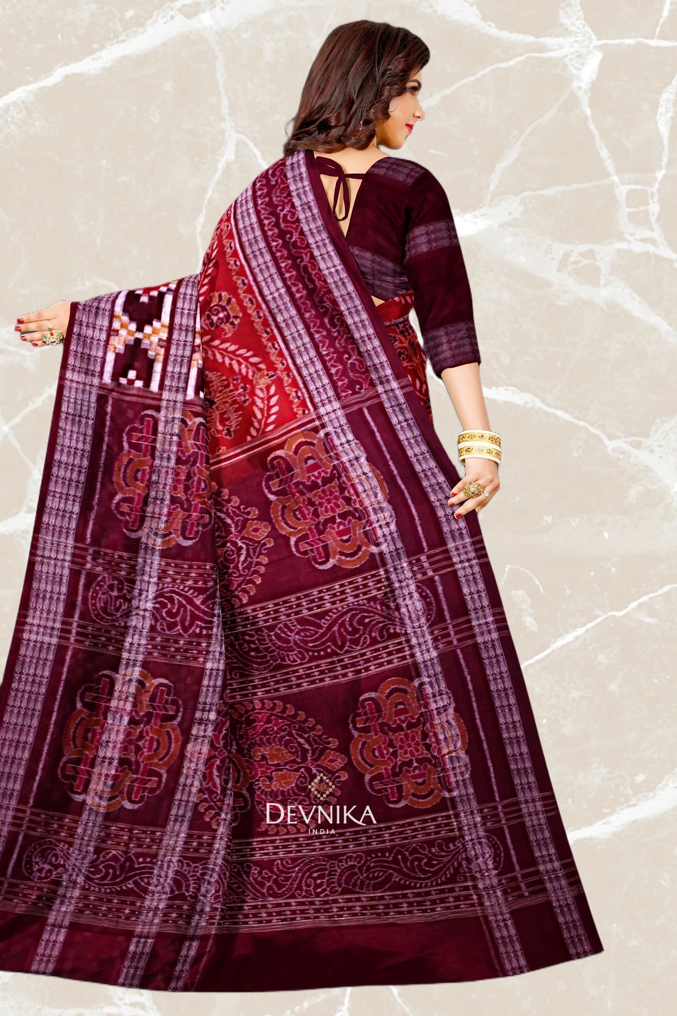 Rust Double Pasapalli Handloom Cotton Saree | Odisha Handloom | Devnika