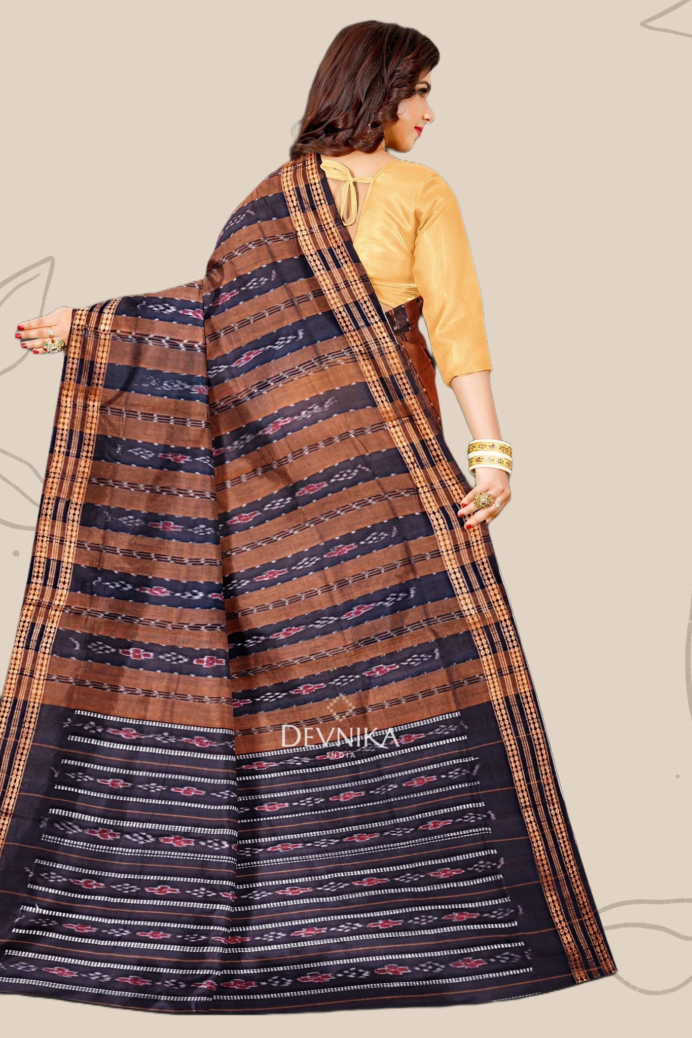 Golden Brown Line Bandha Saree